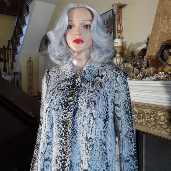 St. John Collection Black & White Python Print Santana Knit Swing Coat Size 4 - Picture 5 of 16